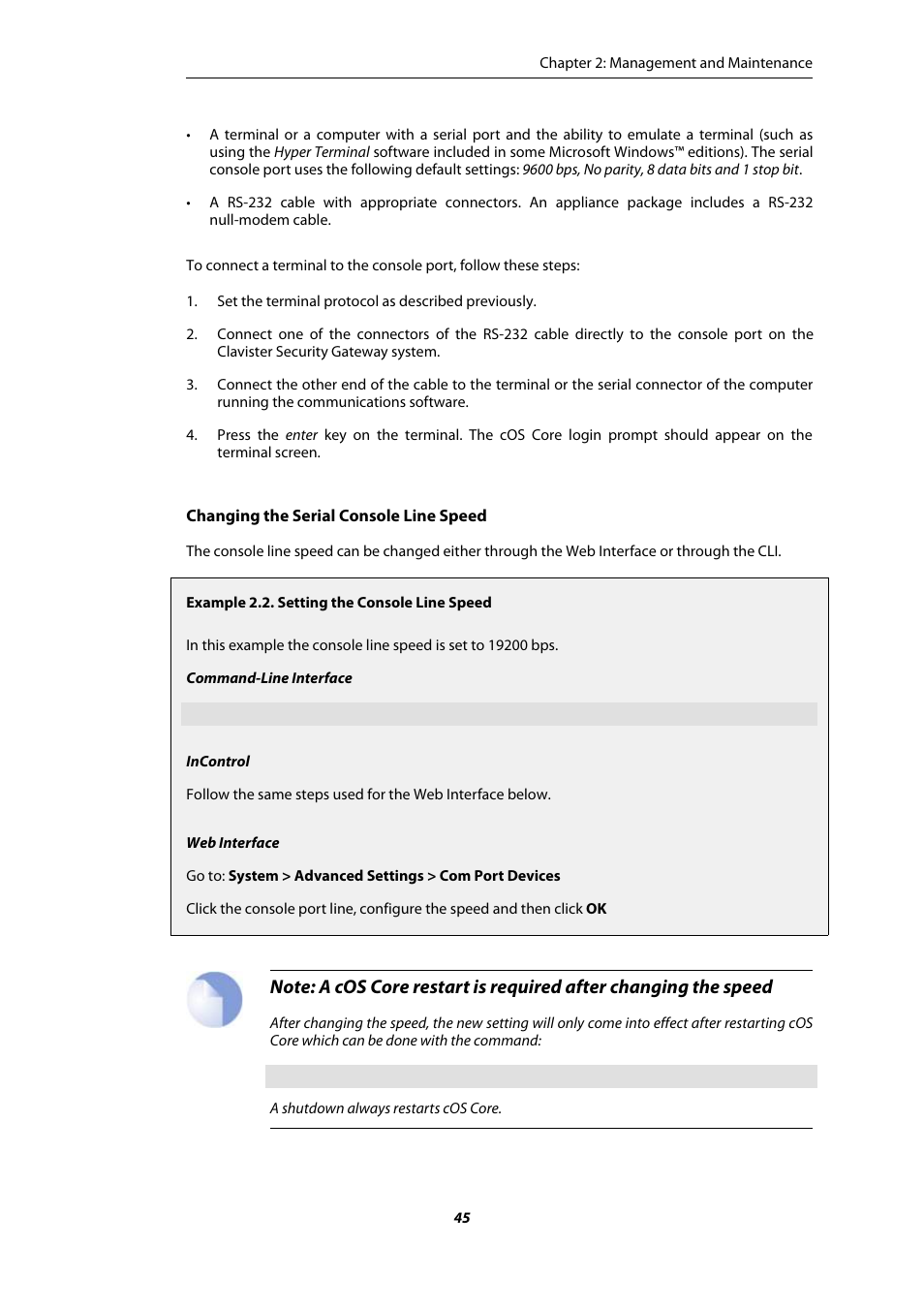 Setting the console line speed | Amer Networks E5Web GUI User Manual | Page 45 / 777