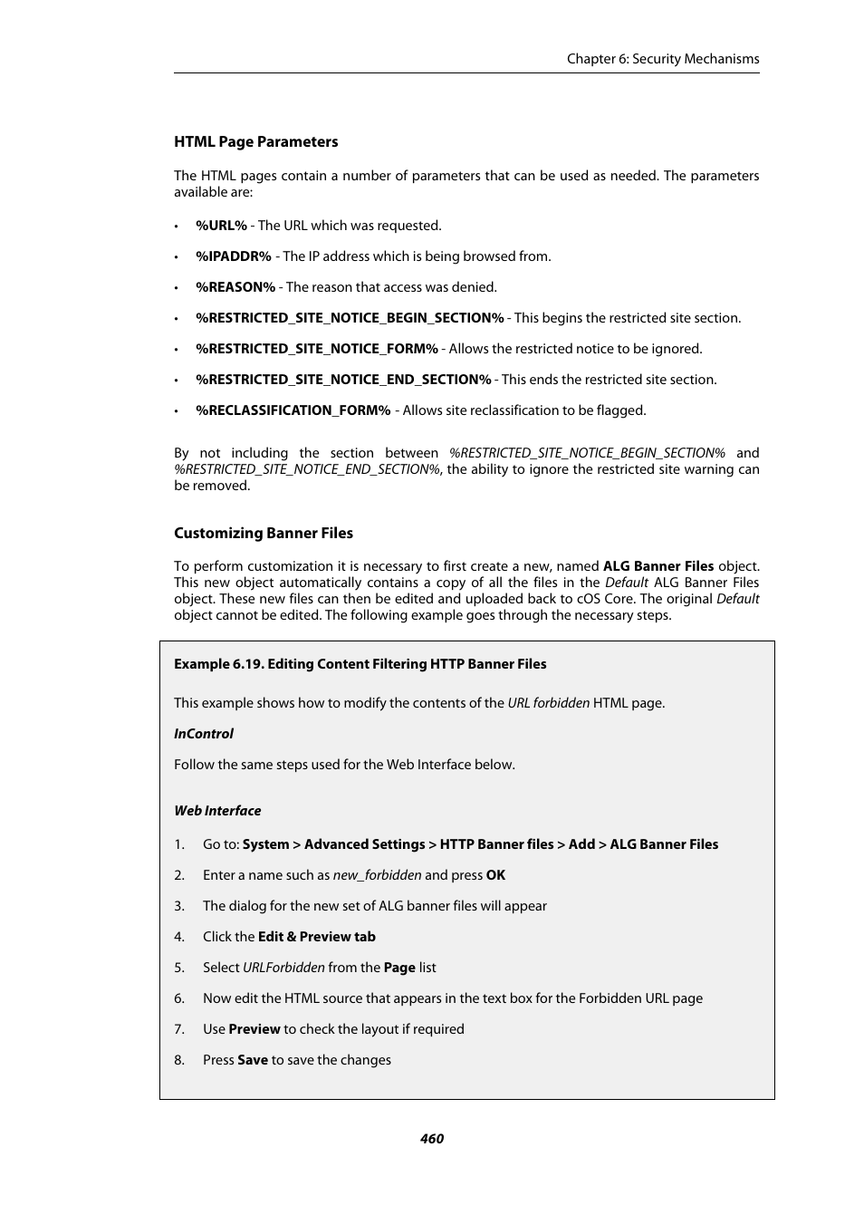 Editing content filtering http banner files | Amer Networks E5Web GUI User Manual | Page 460 / 777