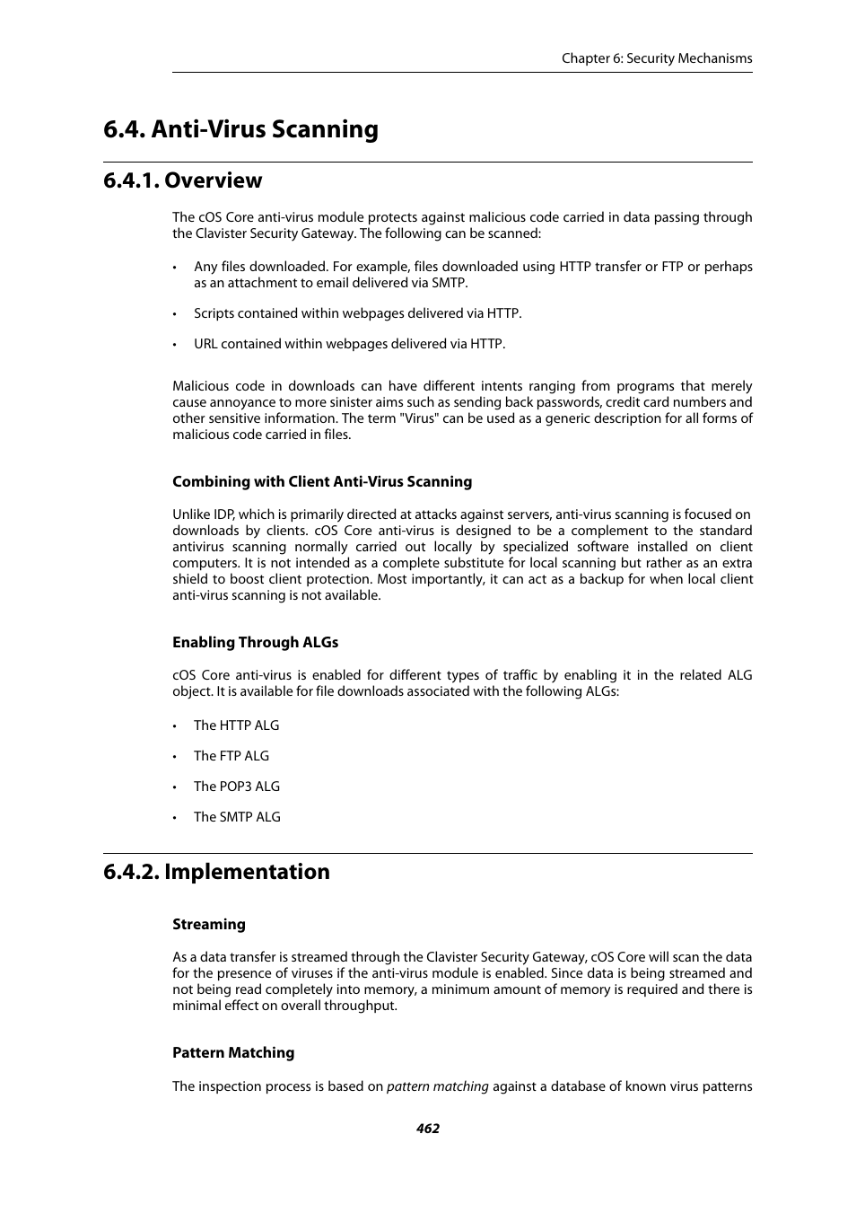 Anti-virus scanning, Overview, Implementation | Section 6.4, “anti-virus scanning, 4, “anti-virus scanning, Tion 6.4, “anti-virus scanning | Amer Networks E5Web GUI User Manual | Page 462 / 777