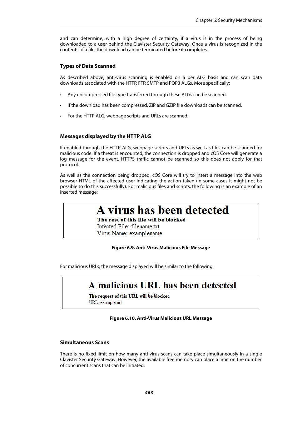 Anti-virus malicious file message, Anti-virus malicious url message | Amer Networks E5Web GUI User Manual | Page 463 / 777