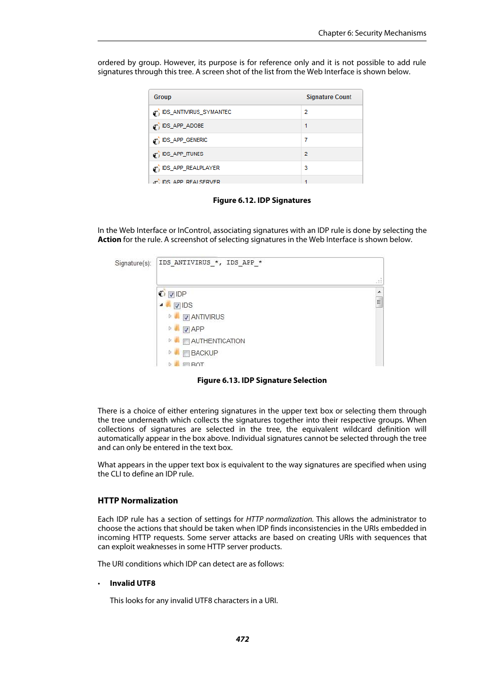 Idp signatures, Idp signature selection | Amer Networks E5Web GUI User Manual | Page 472 / 777