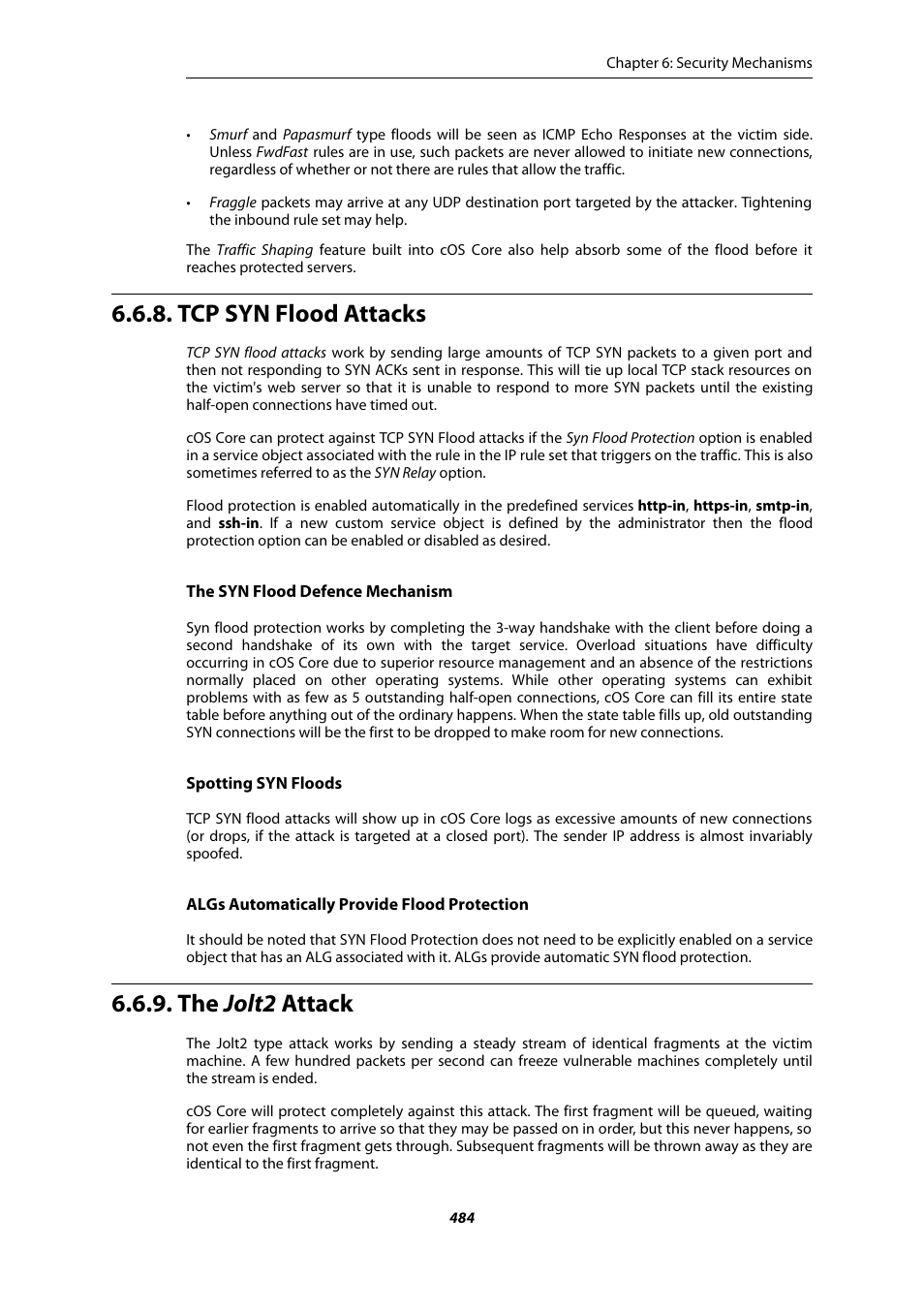 Tcp syn flood attacks, The jolt2 attack | Amer Networks E5Web GUI User Manual | Page 484 / 777