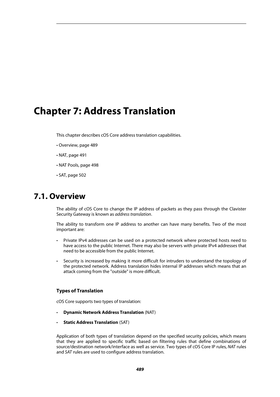 Chapter 7: address translation, Overview, Address translation | Chapter 7, address translation | Amer Networks E5Web GUI User Manual | Page 489 / 777