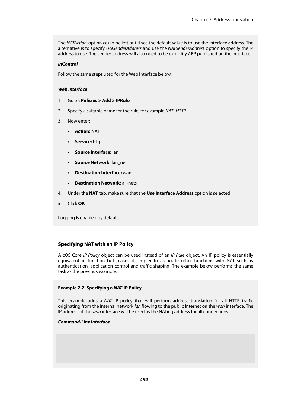 Specifying a nat ip policy | Amer Networks E5Web GUI User Manual | Page 494 / 777