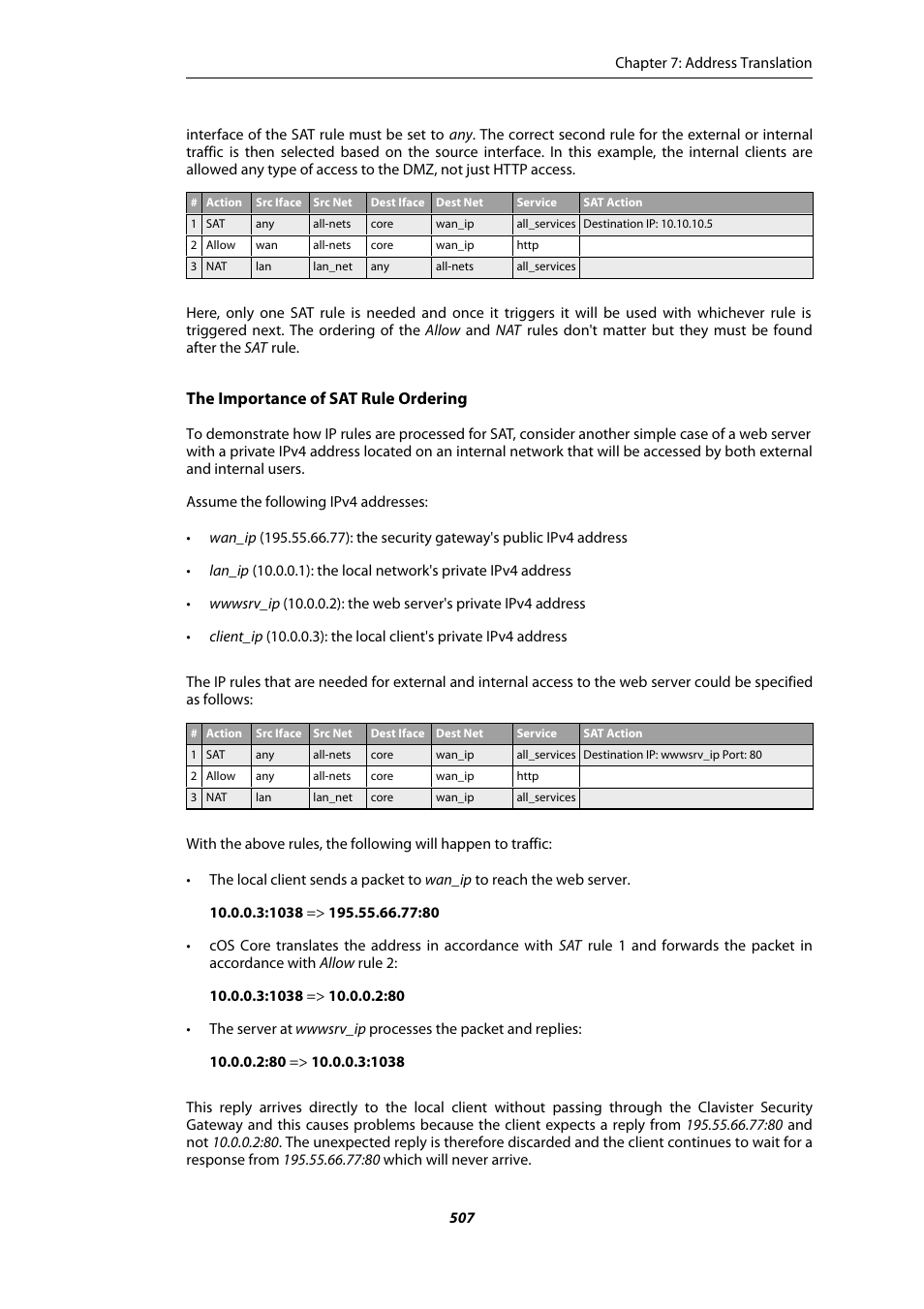 The importance of sat rule ordering | Amer Networks E5Web GUI User Manual | Page 507 / 777