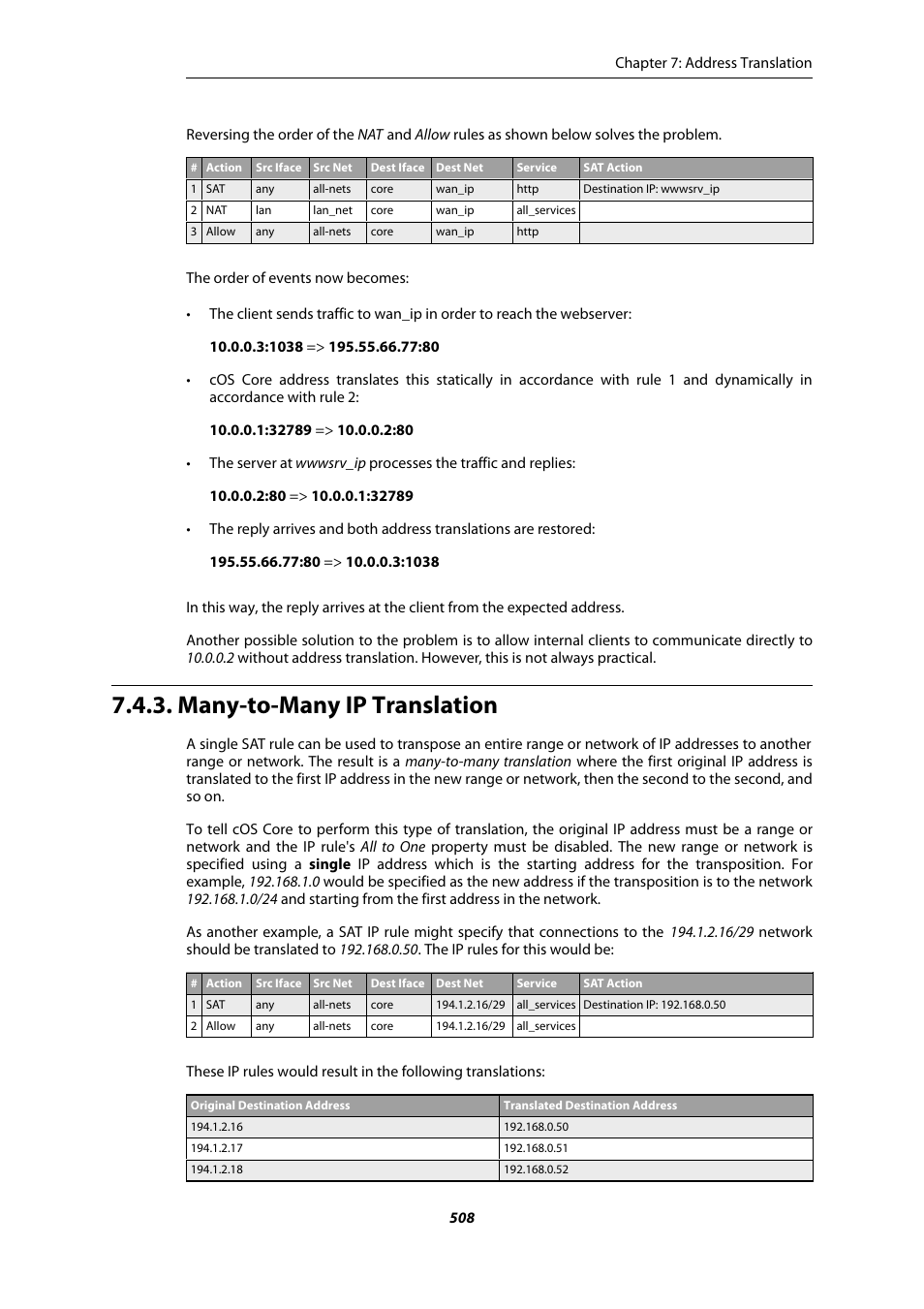 Many-to-many ip translation | Amer Networks E5Web GUI User Manual | Page 508 / 777