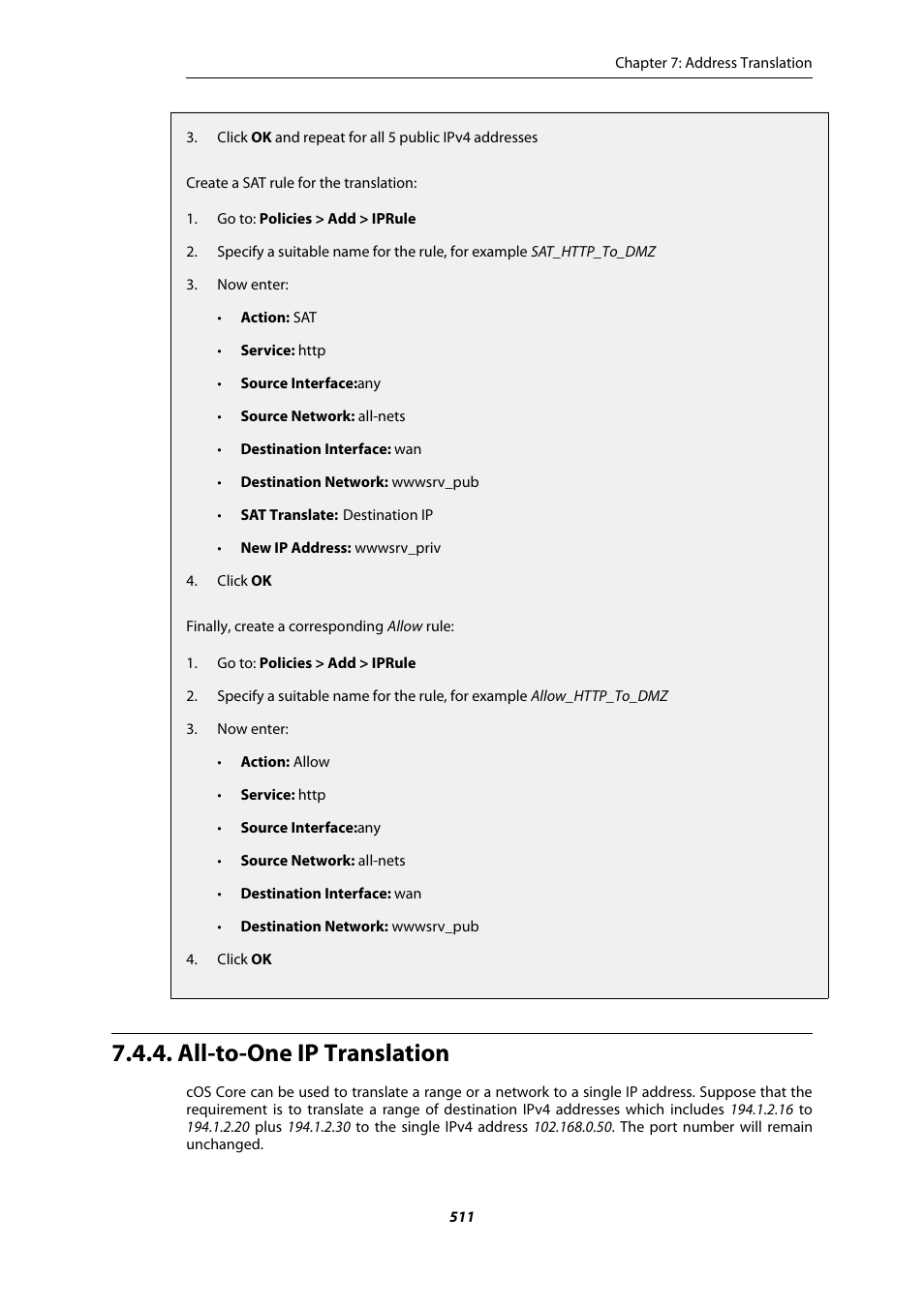 All-to-one ip translation | Amer Networks E5Web GUI User Manual | Page 511 / 777