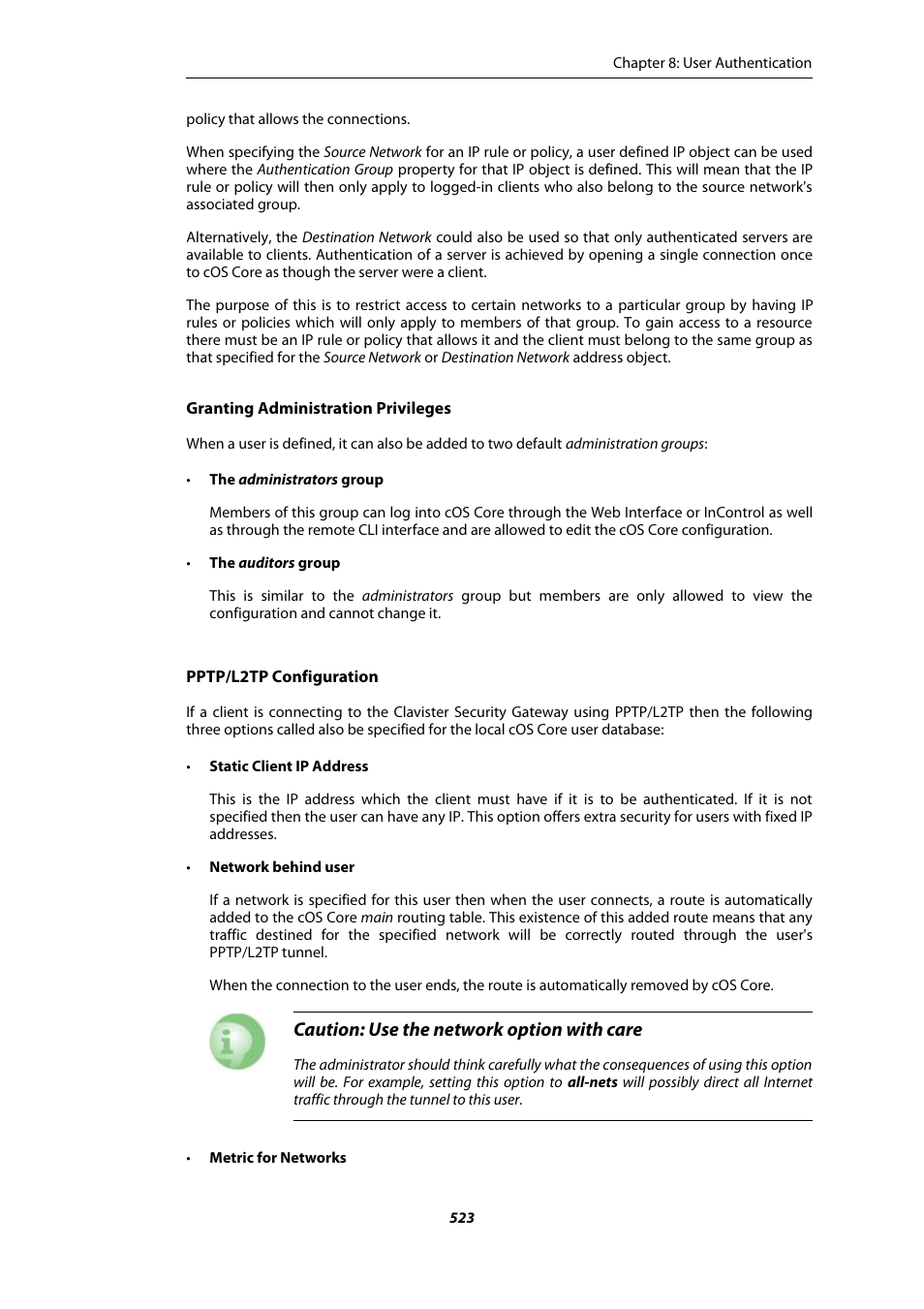 Caution: use the network option with care | Amer Networks E5Web GUI User Manual | Page 523 / 777
