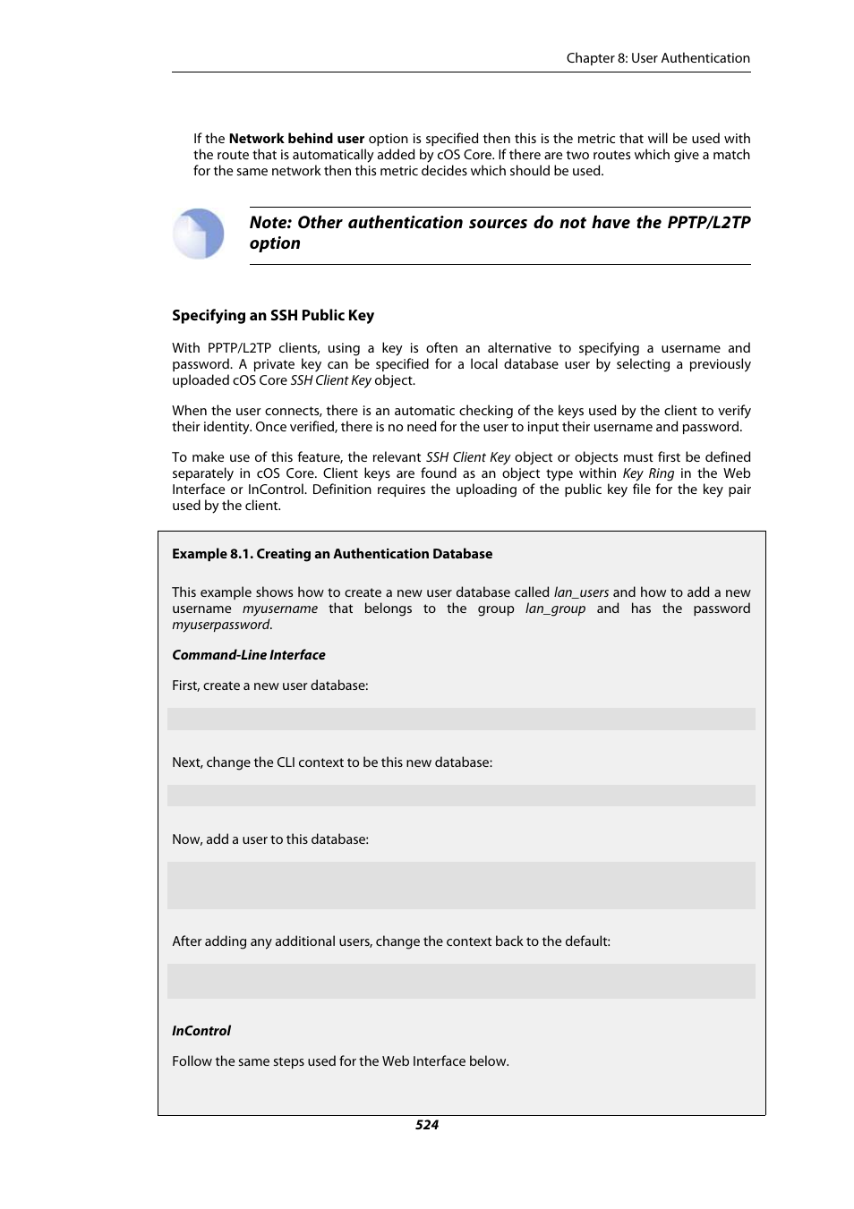 Creating an authentication database | Amer Networks E5Web GUI User Manual | Page 524 / 777