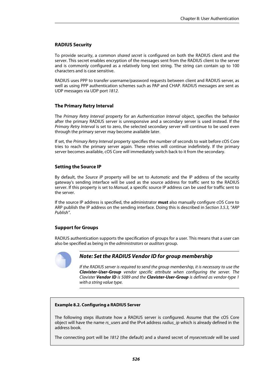 Configuring a radius server | Amer Networks E5Web GUI User Manual | Page 526 / 777