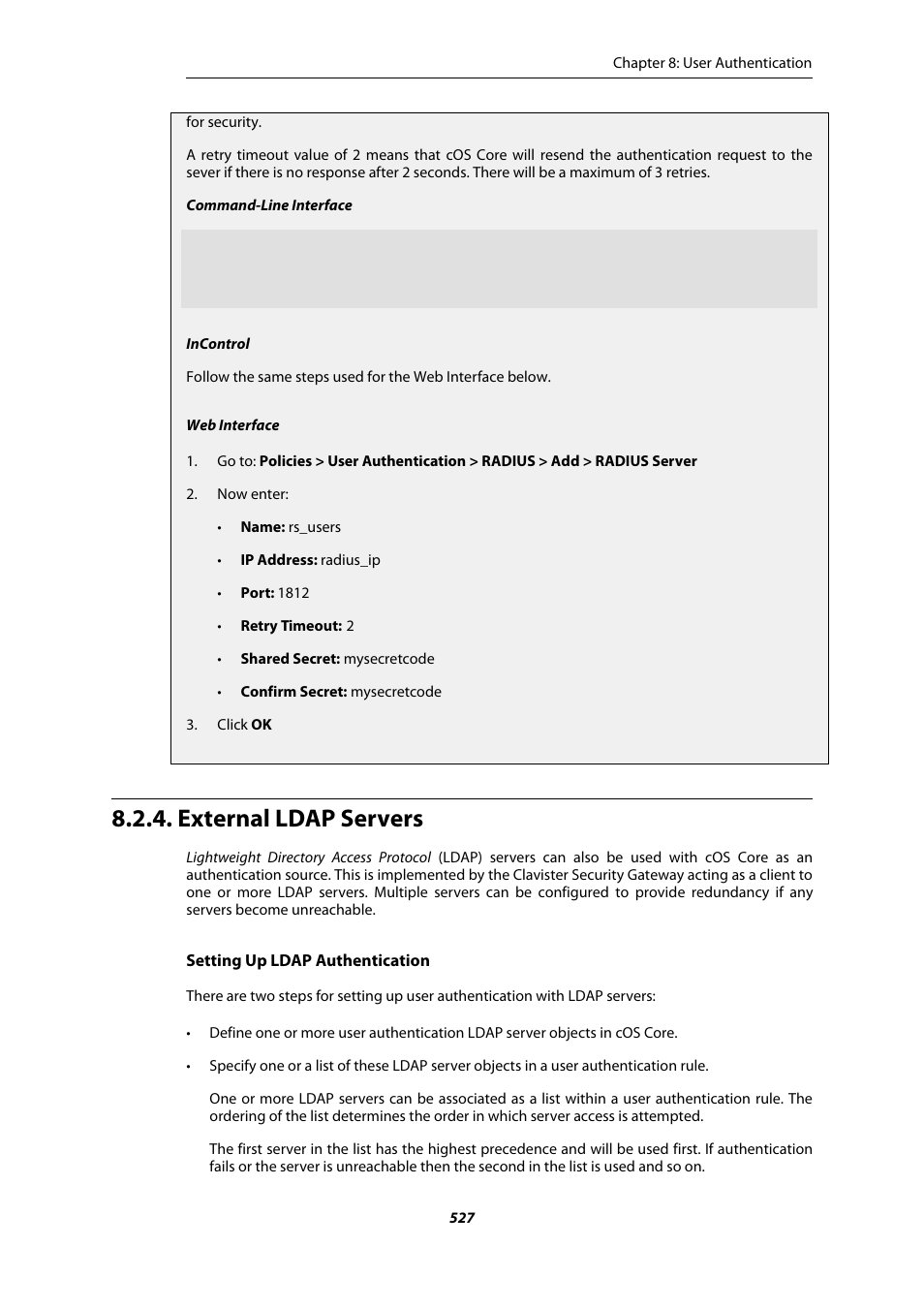 External ldap servers, Section 8.2.4, “external ldap servers | Amer Networks E5Web GUI User Manual | Page 527 / 777