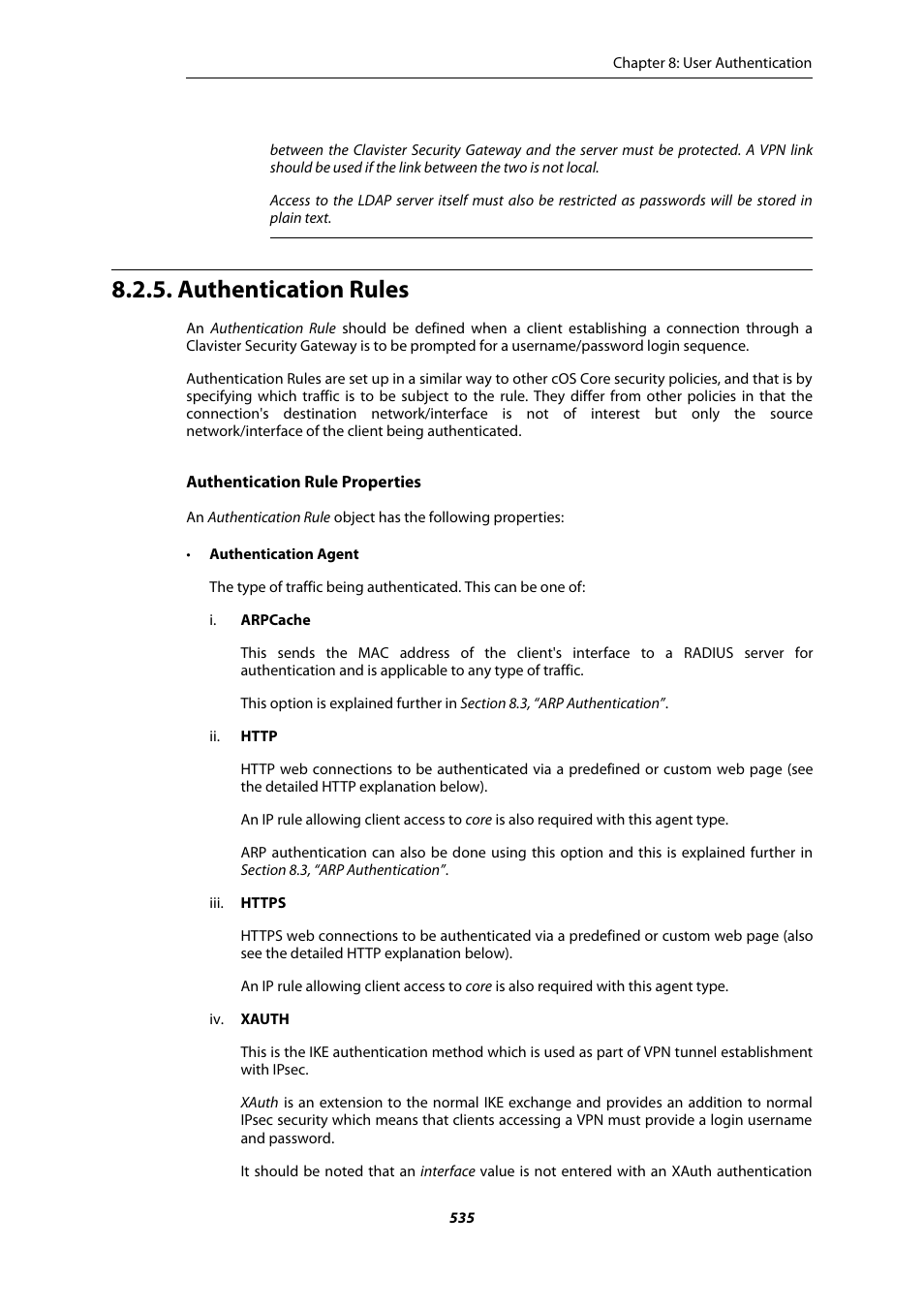 Authentication rules, Section 8.2.5, “authentication rules | Amer Networks E5Web GUI User Manual | Page 535 / 777