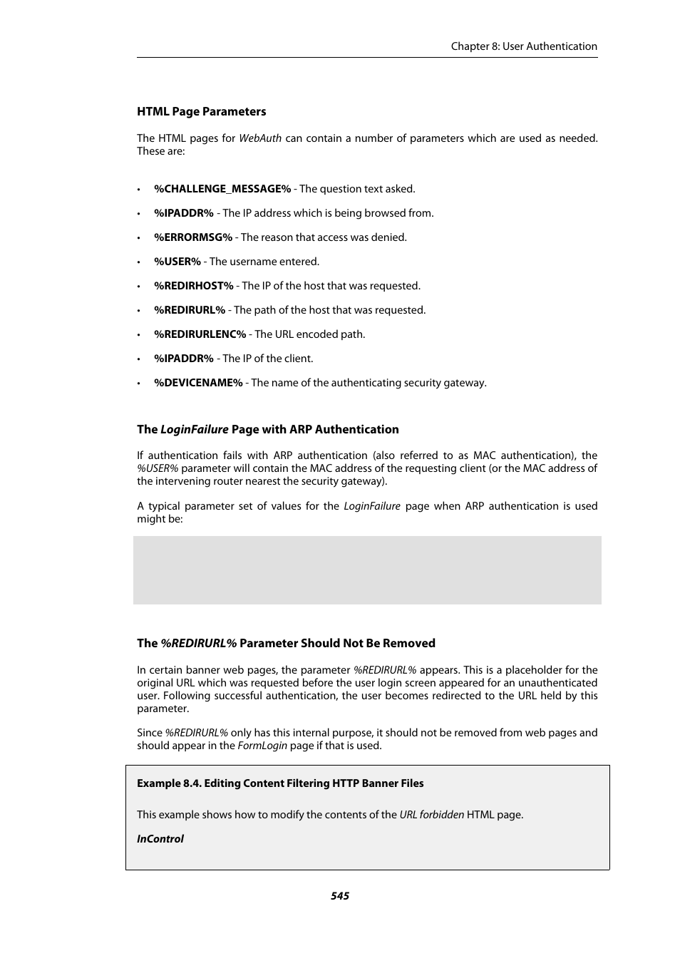 Editing content filtering http banner files | Amer Networks E5Web GUI User Manual | Page 545 / 777