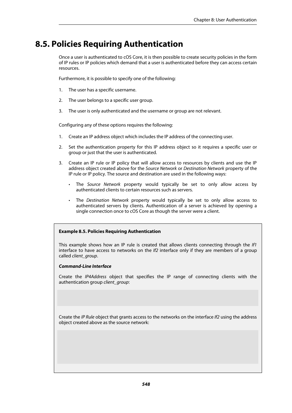 Policies requiring authentication | Amer Networks E5Web GUI User Manual | Page 548 / 777