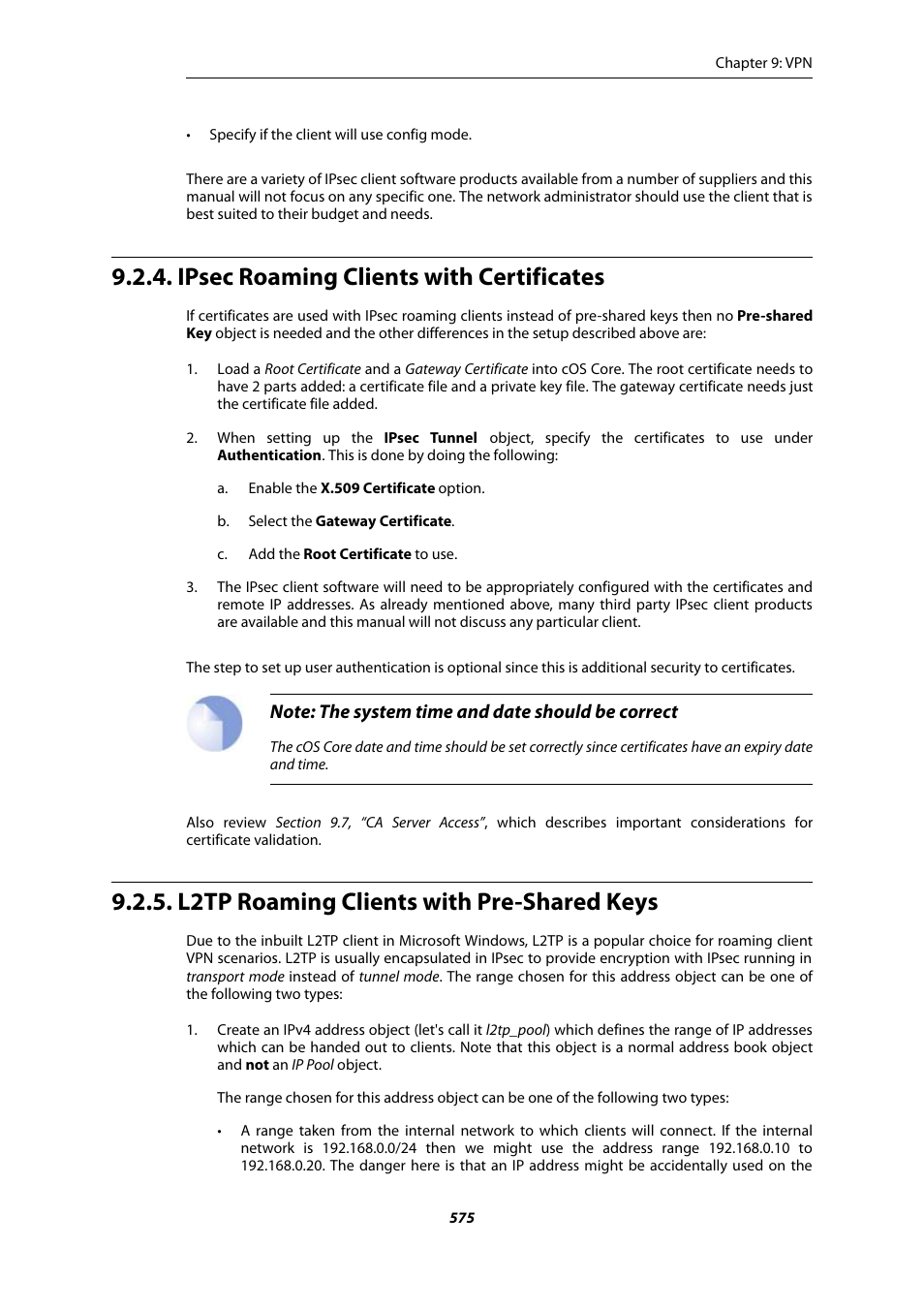 Ipsec roaming clients with certificates, L2tp roaming clients with pre-shared keys | Amer Networks E5Web GUI User Manual | Page 575 / 777