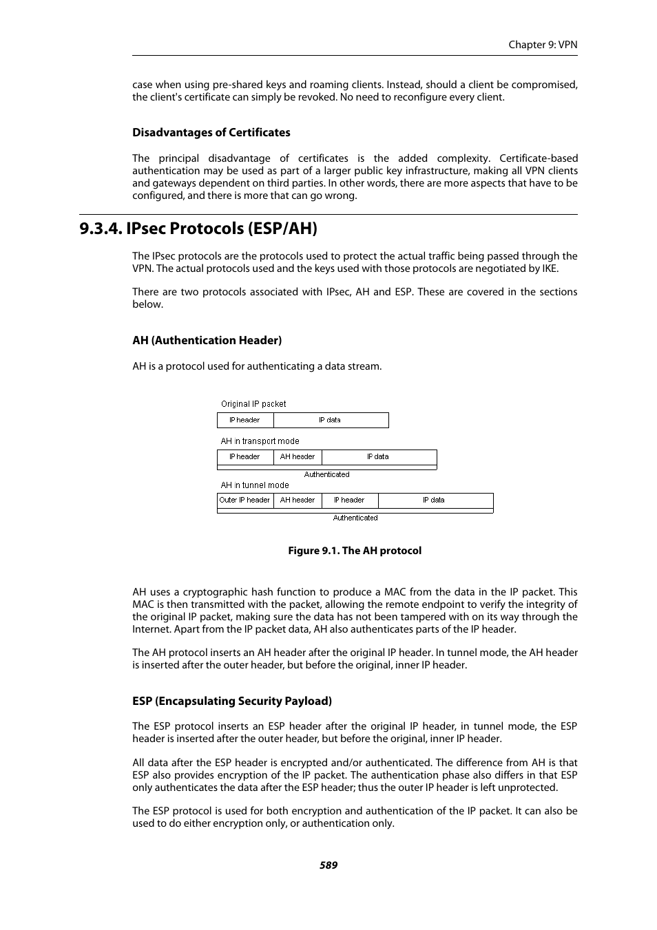 Ipsec protocols (esp/ah), The ah protocol | Amer Networks E5Web GUI User Manual | Page 589 / 777