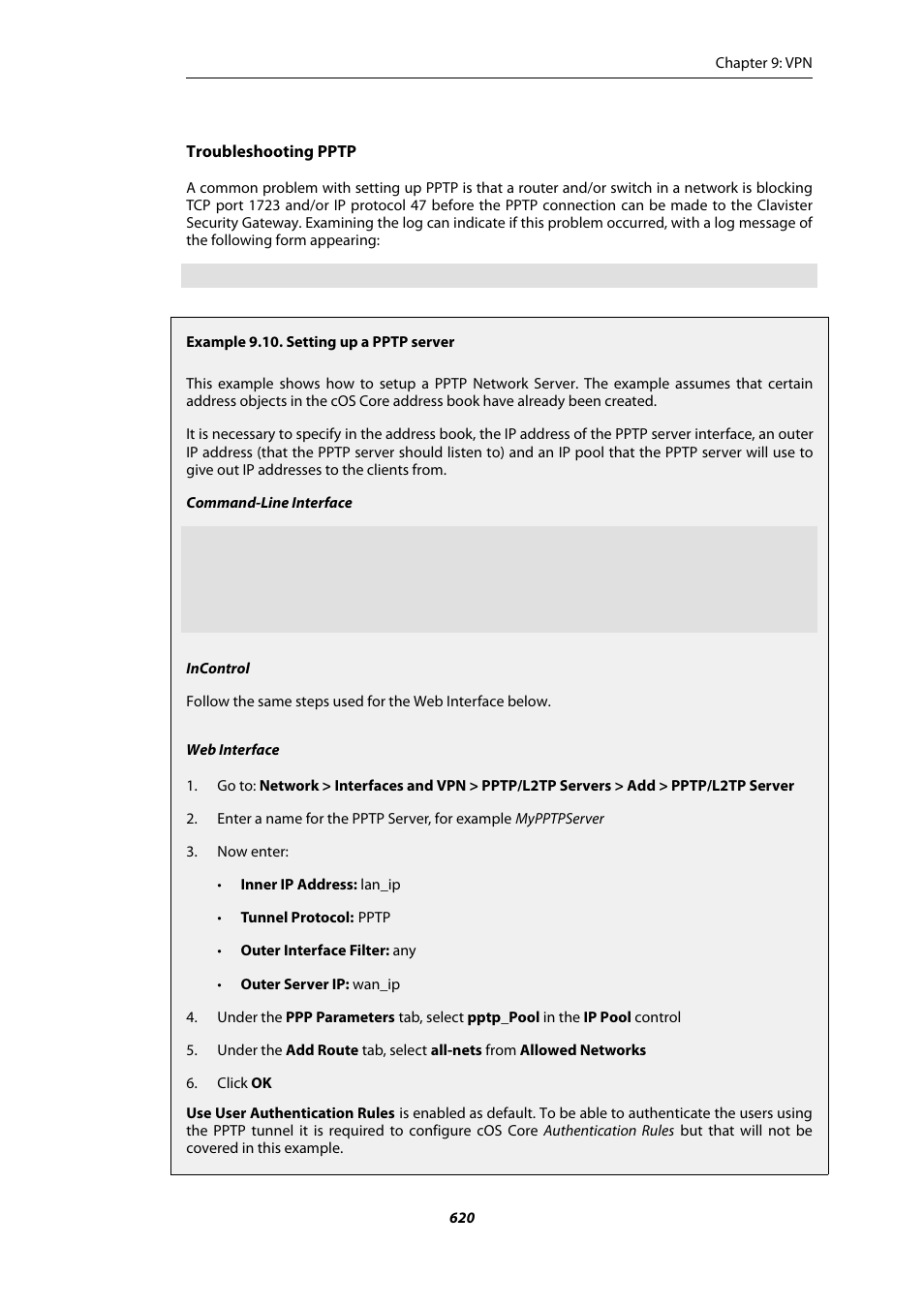 Setting up a pptp server | Amer Networks E5Web GUI User Manual | Page 620 / 777