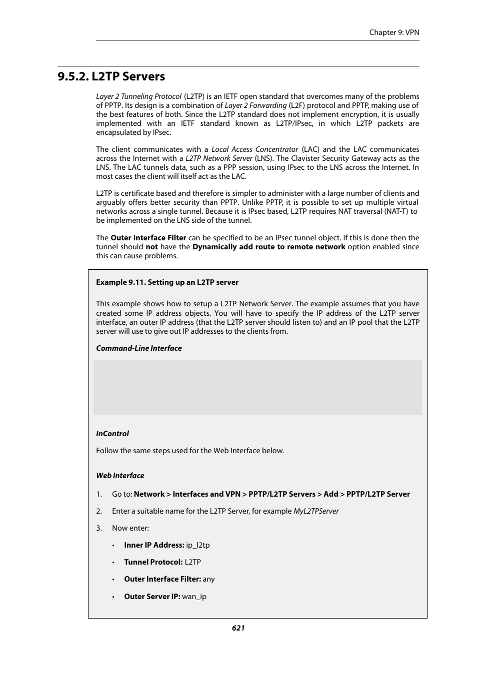 L2tp servers, Setting up an l2tp server | Amer Networks E5Web GUI User Manual | Page 621 / 777