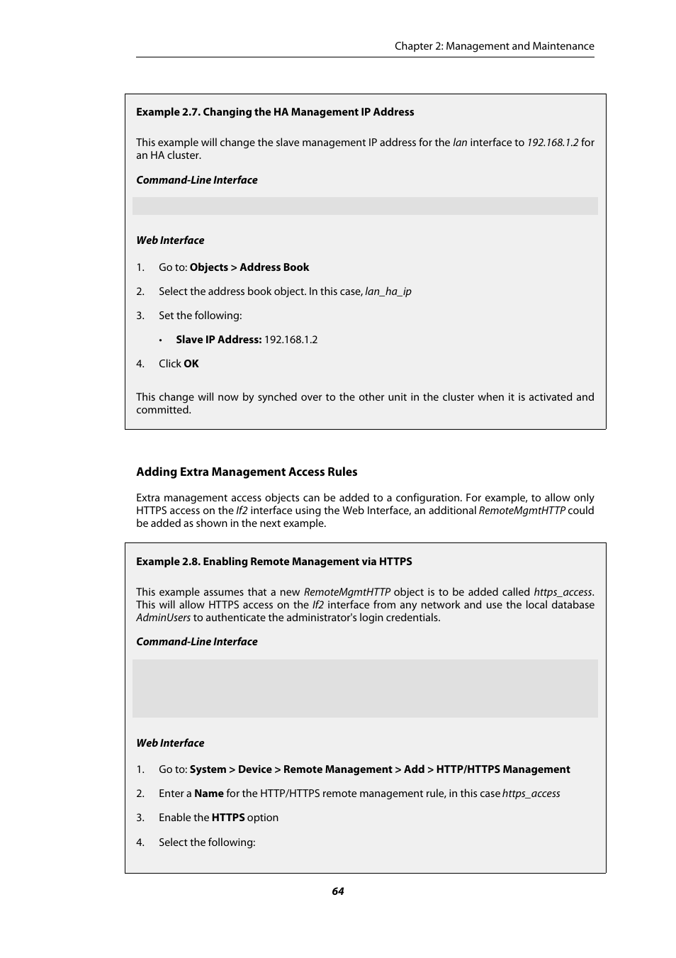 Changing the ha management ip address, Enabling remote management via https | Amer Networks E5Web GUI User Manual | Page 64 / 777