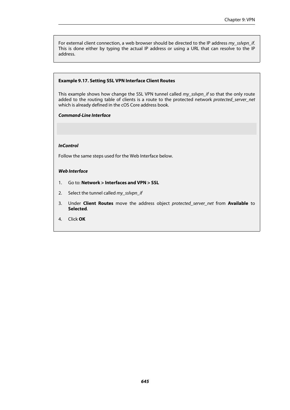 Setting ssl vpn interface client routes | Amer Networks E5Web GUI User Manual | Page 645 / 777