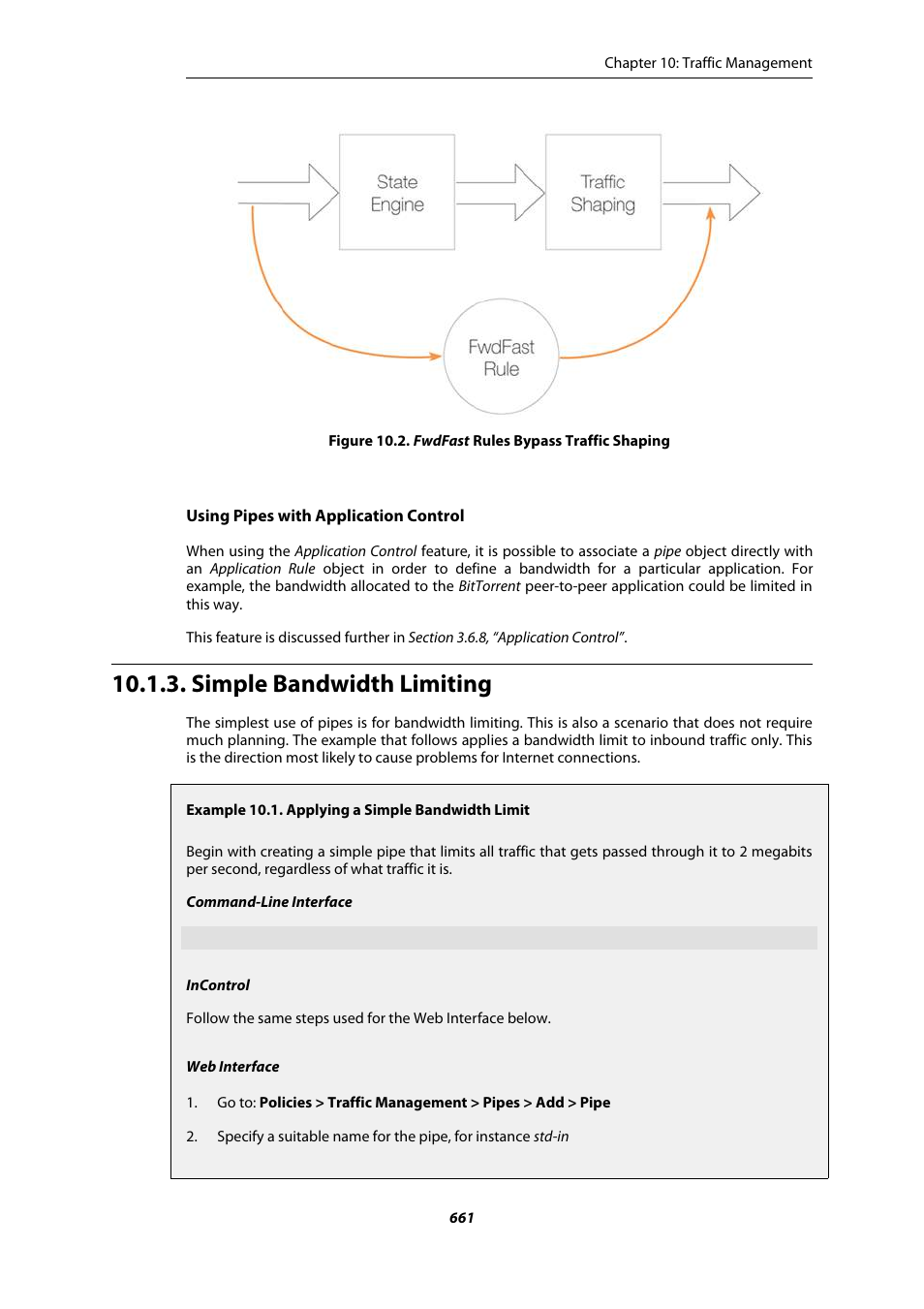 Simple bandwidth limiting, Fwdfast rules bypass traffic shaping, Applying a simple bandwidth limit | Amer Networks E5Web GUI User Manual | Page 661 / 777