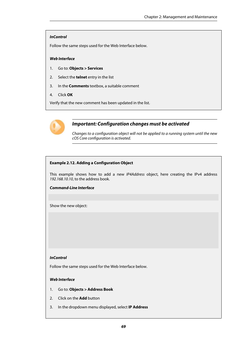 Adding a configuration object, Important: configuration changes must be activated | Amer Networks E5Web GUI User Manual | Page 69 / 777