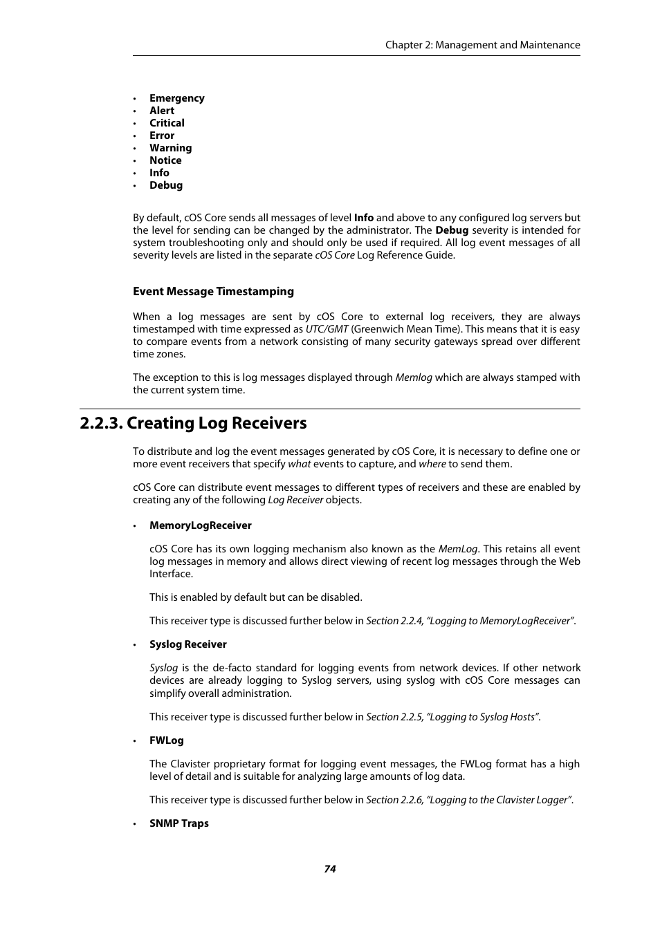 Creating log receivers | Amer Networks E5Web GUI User Manual | Page 74 / 777
