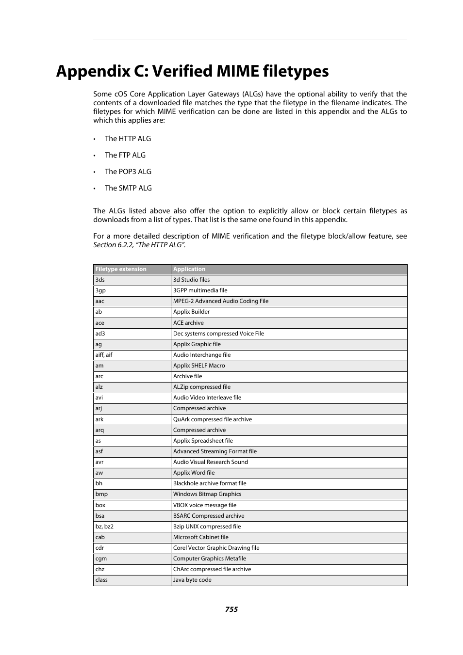 Appendix c: verified mime filetypes, C. verified mime filetypes, Appendix c, verified mime filetypes | Amer Networks E5Web GUI User Manual | Page 755 / 777