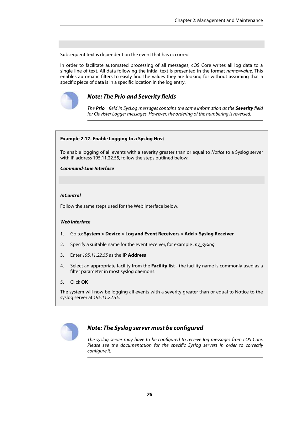 Enable logging to a syslog host | Amer Networks E5Web GUI User Manual | Page 76 / 777