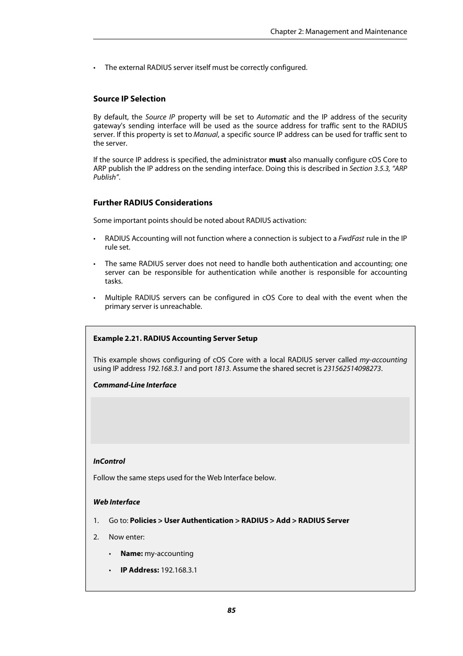Radius accounting server setup | Amer Networks E5Web GUI User Manual | Page 85 / 777