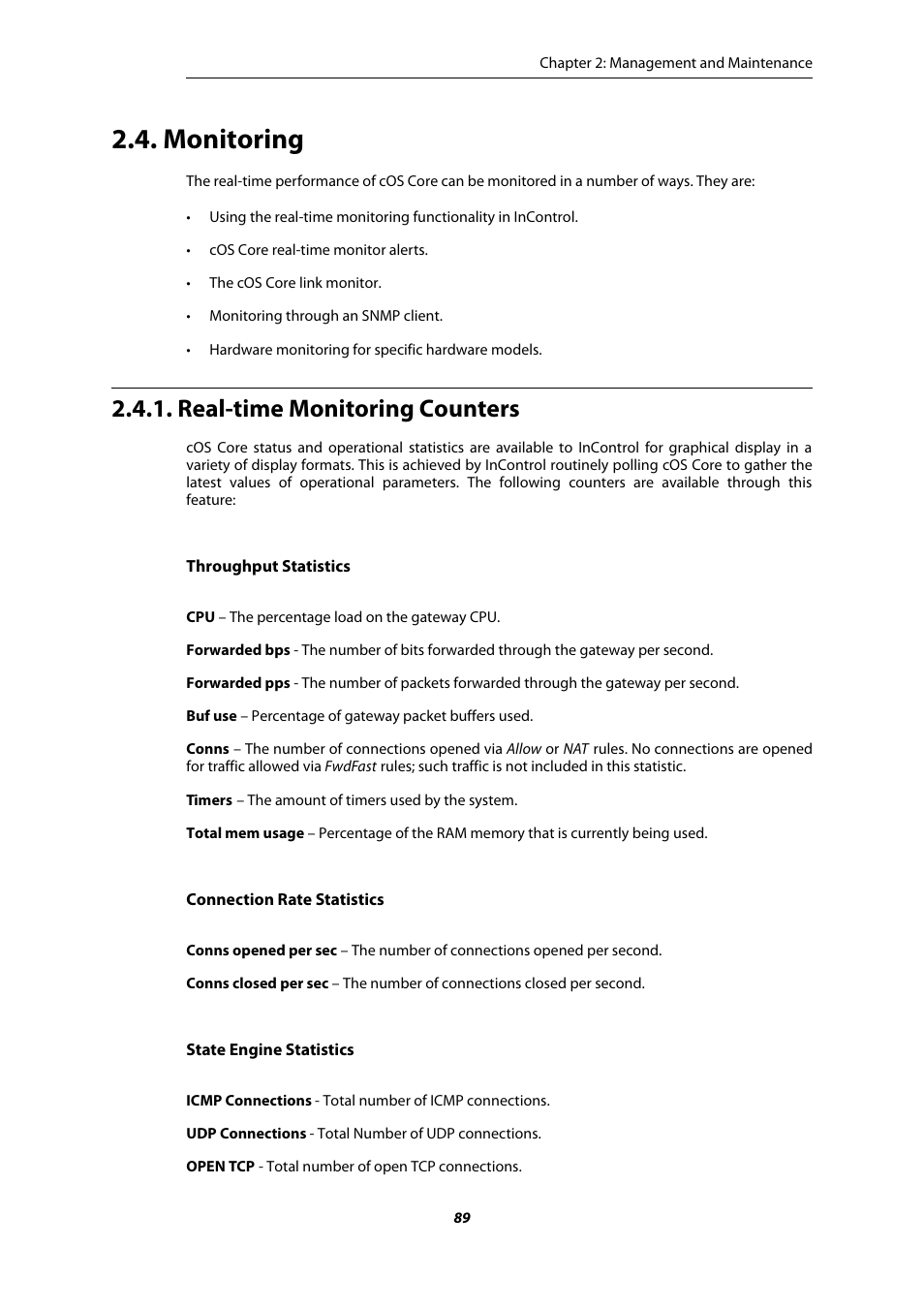 Monitoring, Real-time monitoring counters | Amer Networks E5Web GUI User Manual | Page 89 / 777