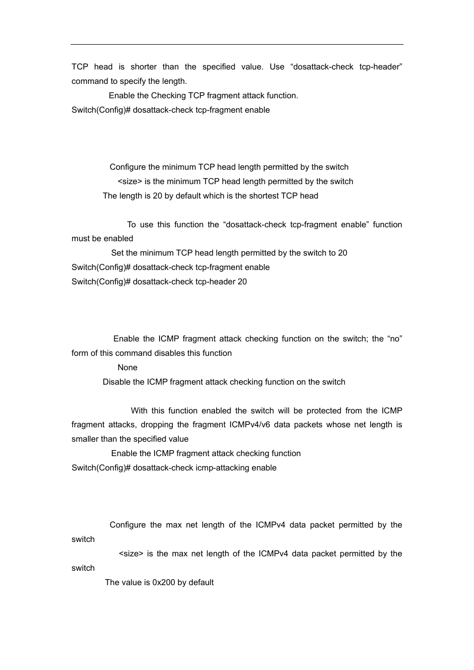 6 dosattack-check tcp-header, 7 dosattack-check icmp-attacking enable, 8 dosattack-check icmpv4-size | Accton Technology ES4626 User Manual | Page 107 / 853