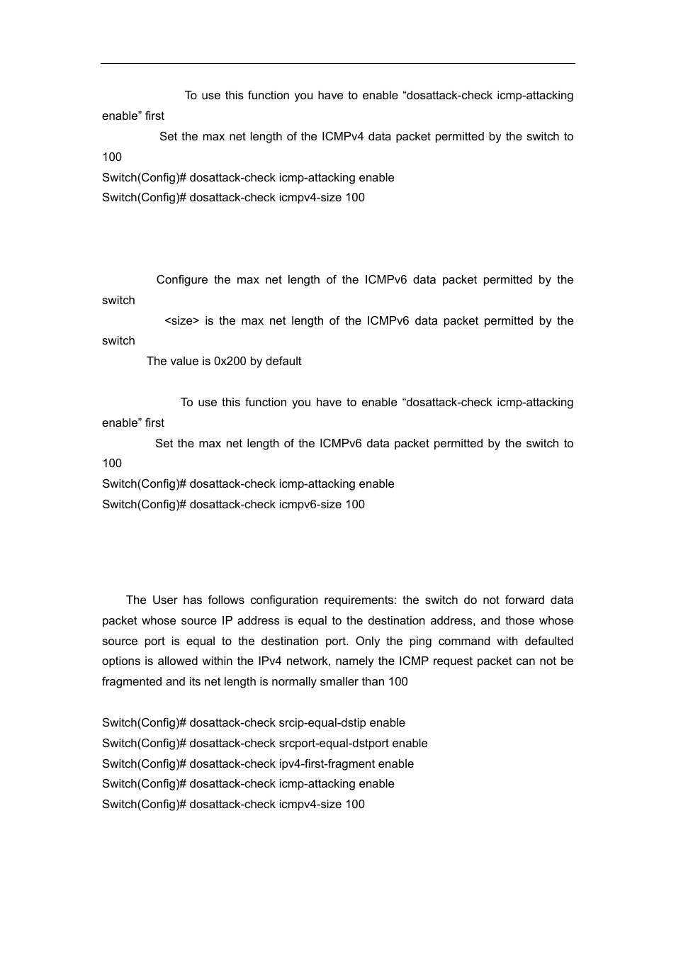 9 dosattack-check icmpv6-size, 4 security feature example | Accton Technology ES4626 User Manual | Page 108 / 853