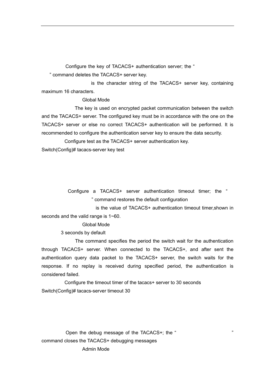 2 tacacs-server key, 3 tacacs-server timeout, 4 debug tacacs-server | Accton Technology ES4626 User Manual | Page 119 / 853
