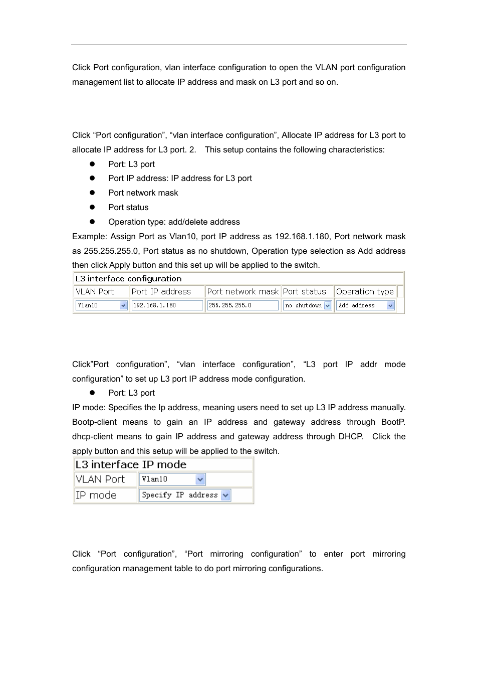 5 allocate ip address for l3 port, 6 l3 port ip addr mode configuration, 7 port mirroring configuration | 8 mirror configuration | Accton Technology ES4626 User Manual | Page 151 / 853