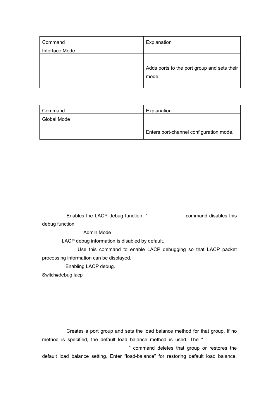 3 commands for port channel, 1 debug lacp, 2 port-group | Ommands for port channel | Accton Technology ES4626 User Manual | Page 155 / 853