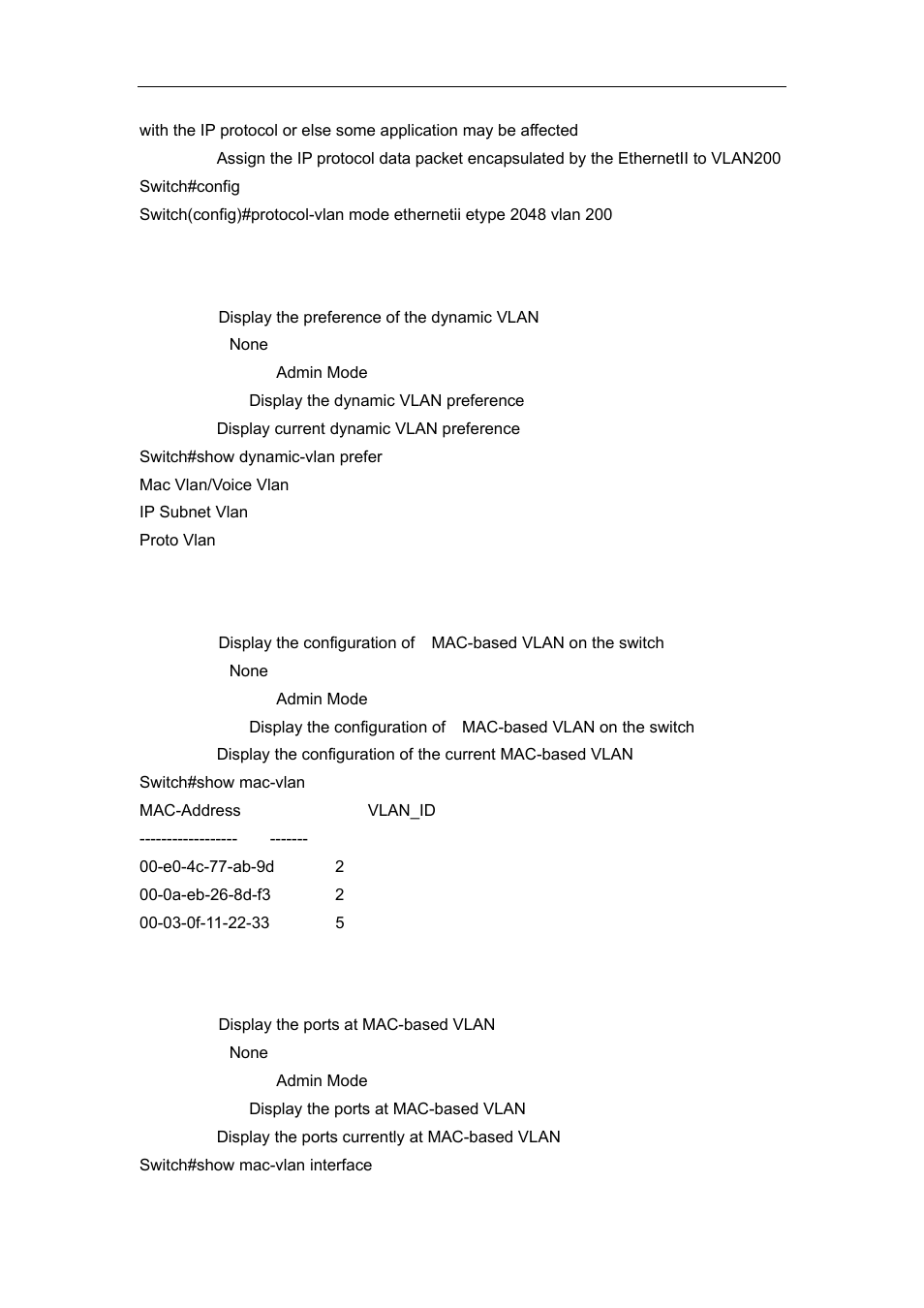 5 show dynamic-vlan prefer, 6 show mac-vlan, 7 show mac-vlan interface | Accton Technology ES4626 User Manual | Page 196 / 853