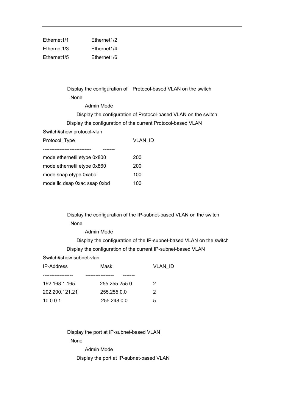 8 show protocol-vlan, 9 show subnet-vlan, 10 show subnet-vlan interface | Accton Technology ES4626 User Manual | Page 197 / 853