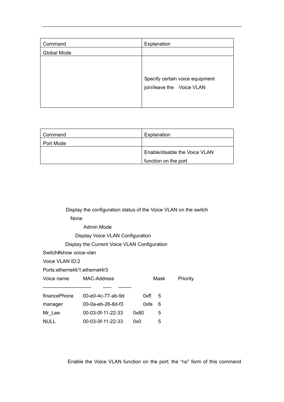 2 commands for voice vlan configuration, 1 show voice-vlan, 2 switchport voice-vlan enable | Accton Technology ES4626 User Manual | Page 202 / 853