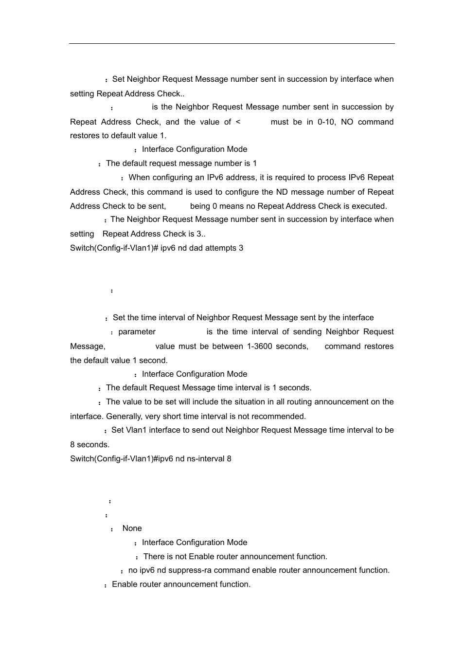 5 ipv6 nd ns-interval, 6 ipv6 nd suppress-ra | Accton Technology ES4626 User Manual | Page 289 / 853
