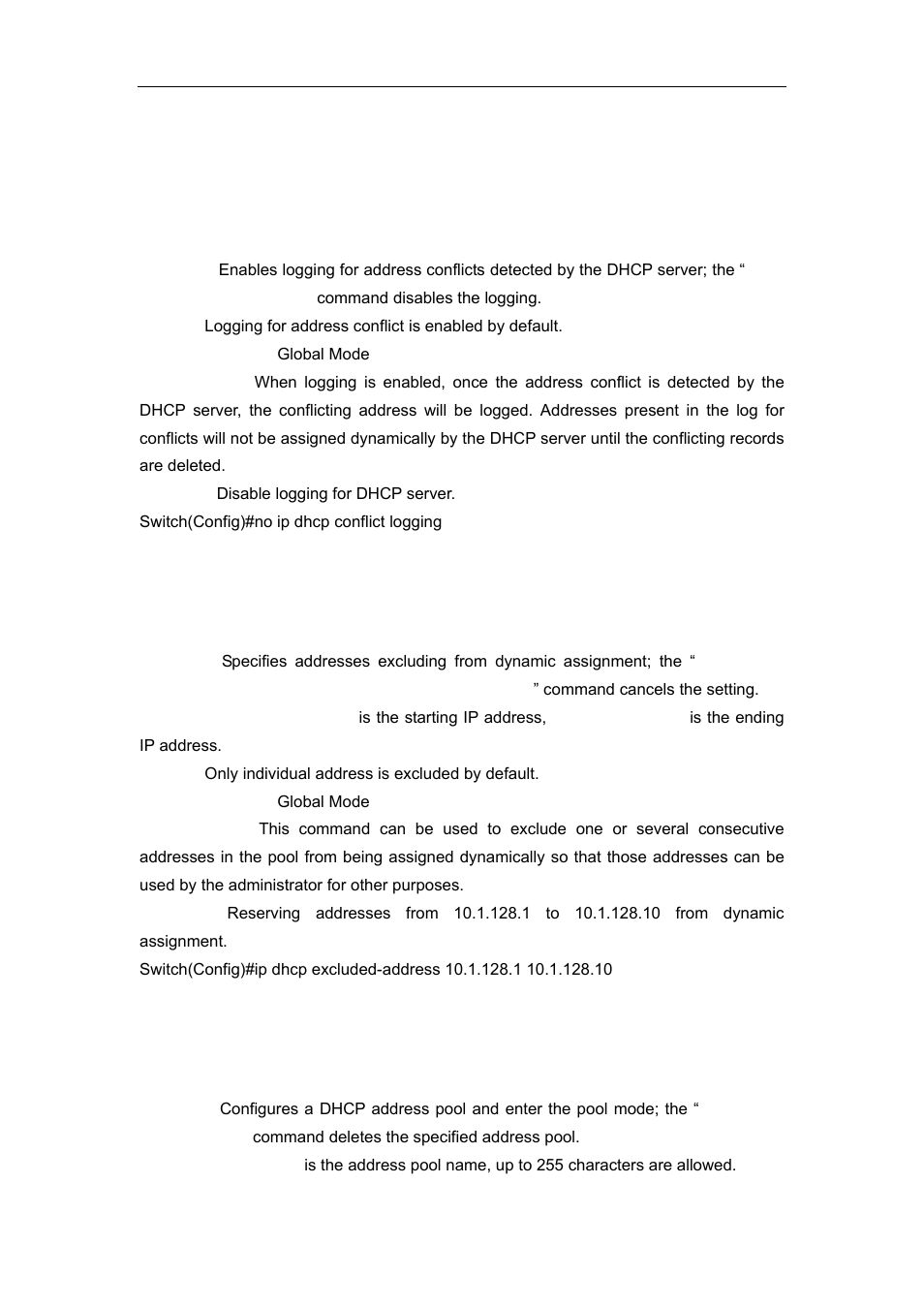 9 ip dhcp conflict logging, 10 ip dhcp excluded-address, 11 ip dhcp pool | Accton Technology ES4626 User Manual | Page 326 / 853
