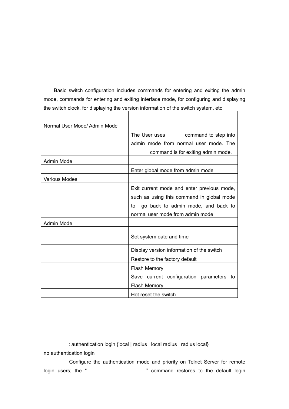 Chapter 2 basic switch configuration, 1 commands for basic switch configuration, 1 commands for basic configuration | 1 authentication login, Ommands for, Asic, Witch, Onfiguration | Accton Technology ES4626 User Manual | Page 34 / 853