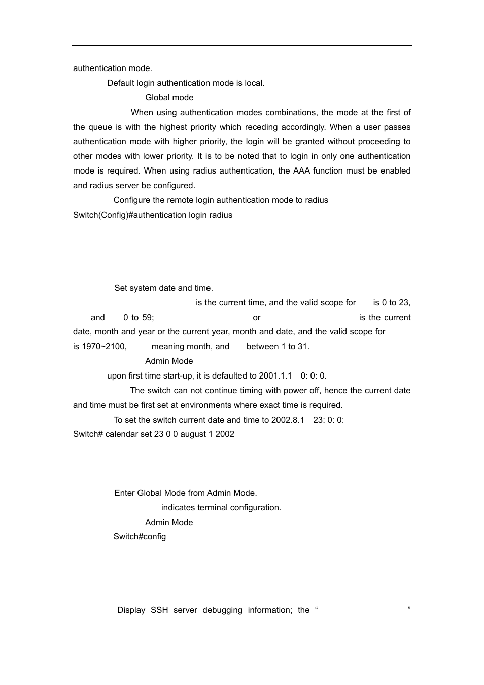 2 calendar set, 3 config, 4 debug ssh-server | Accton Technology ES4626 User Manual | Page 35 / 853