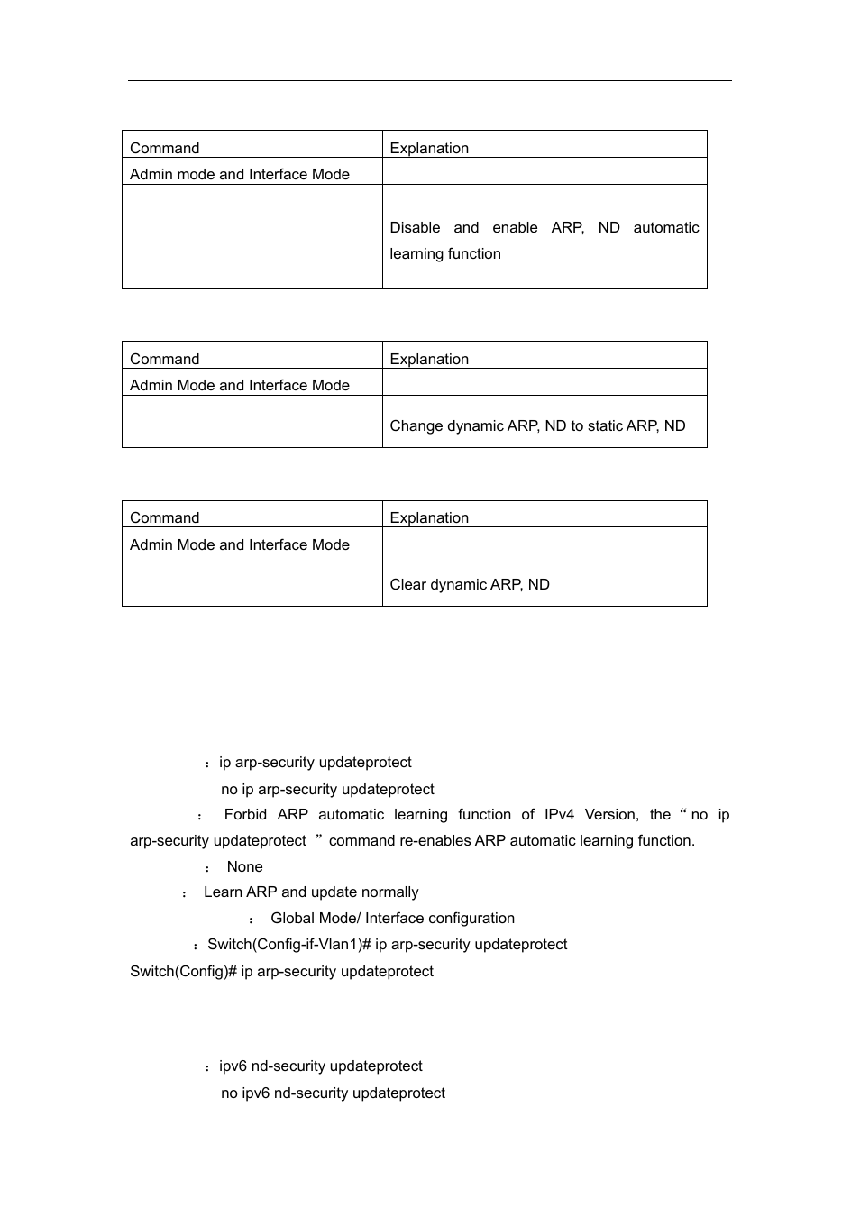 3 commands for preventing arp, nd spoofing, 1 ip arp-security updateprotect, 2 ipv6 nd-security updateprotect | Ommands, Reventing, Poofing | Accton Technology ES4626 User Manual | Page 354 / 853