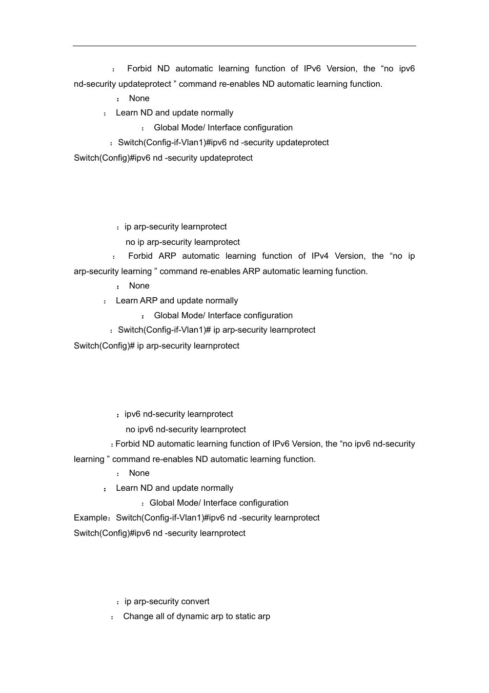 3 ip arp-security learnprotect, 4 ipv6 nd learnprotect, 5 ip arp-security convert | Accton Technology ES4626 User Manual | Page 355 / 853