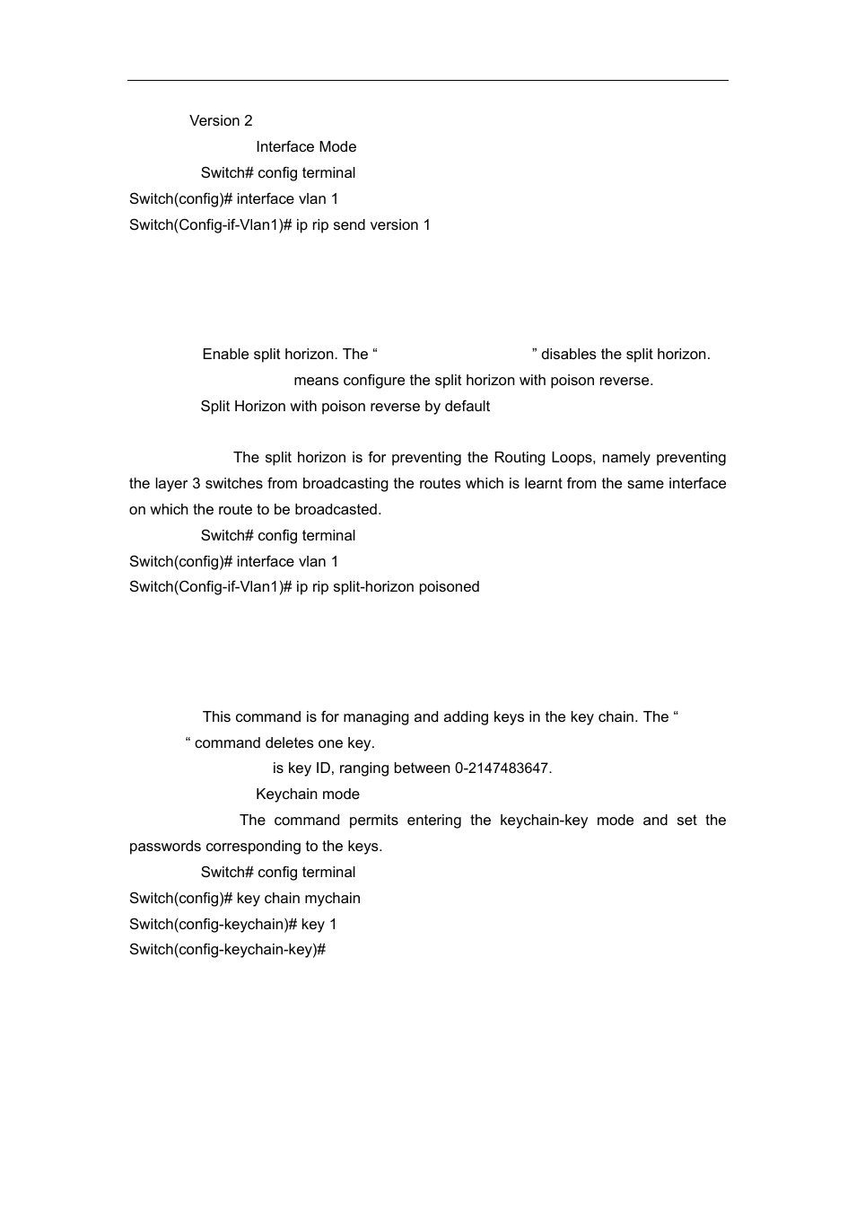 18 ip rip split-horizon, 19 key, 20 key chain | Accton Technology ES4626 User Manual | Page 405 / 853