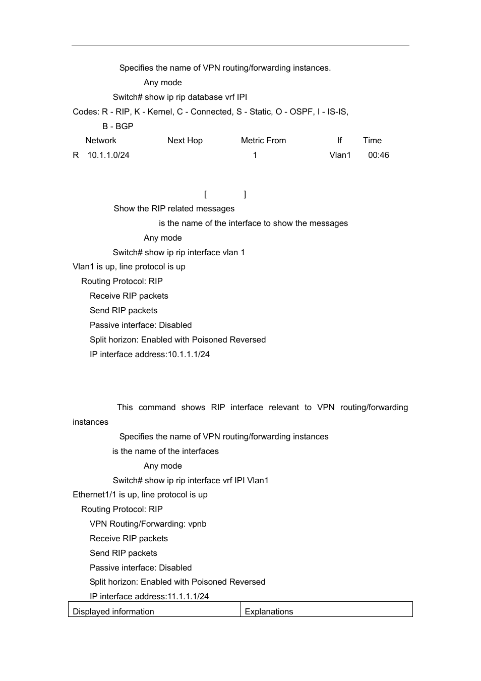 6 show ip rip interface, 7 show ip rip interface vrf | Accton Technology ES4626 User Manual | Page 419 / 853