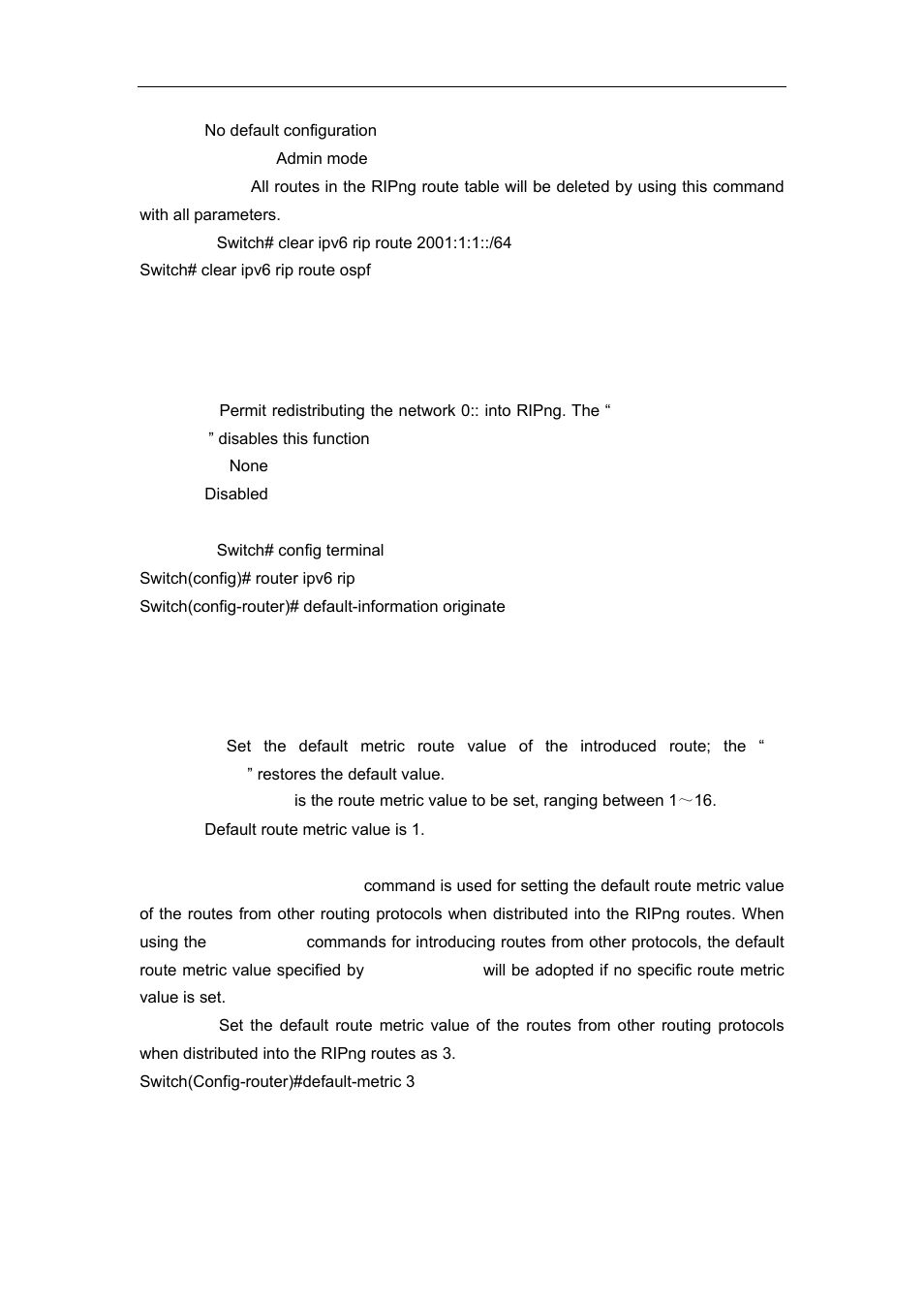 3 default-information originate, 4 default-metric, 5 ipv6 rip split-horizon | Accton Technology ES4626 User Manual | Page 427 / 853