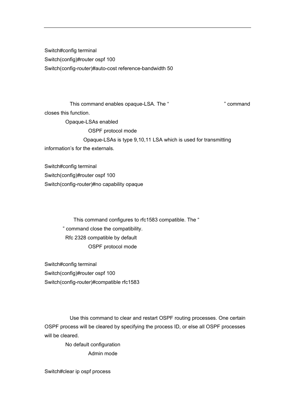 10 capability opaque, 11 compatible rfc1583, 12 clear ip ospf process | Accton Technology ES4626 User Manual | Page 450 / 853