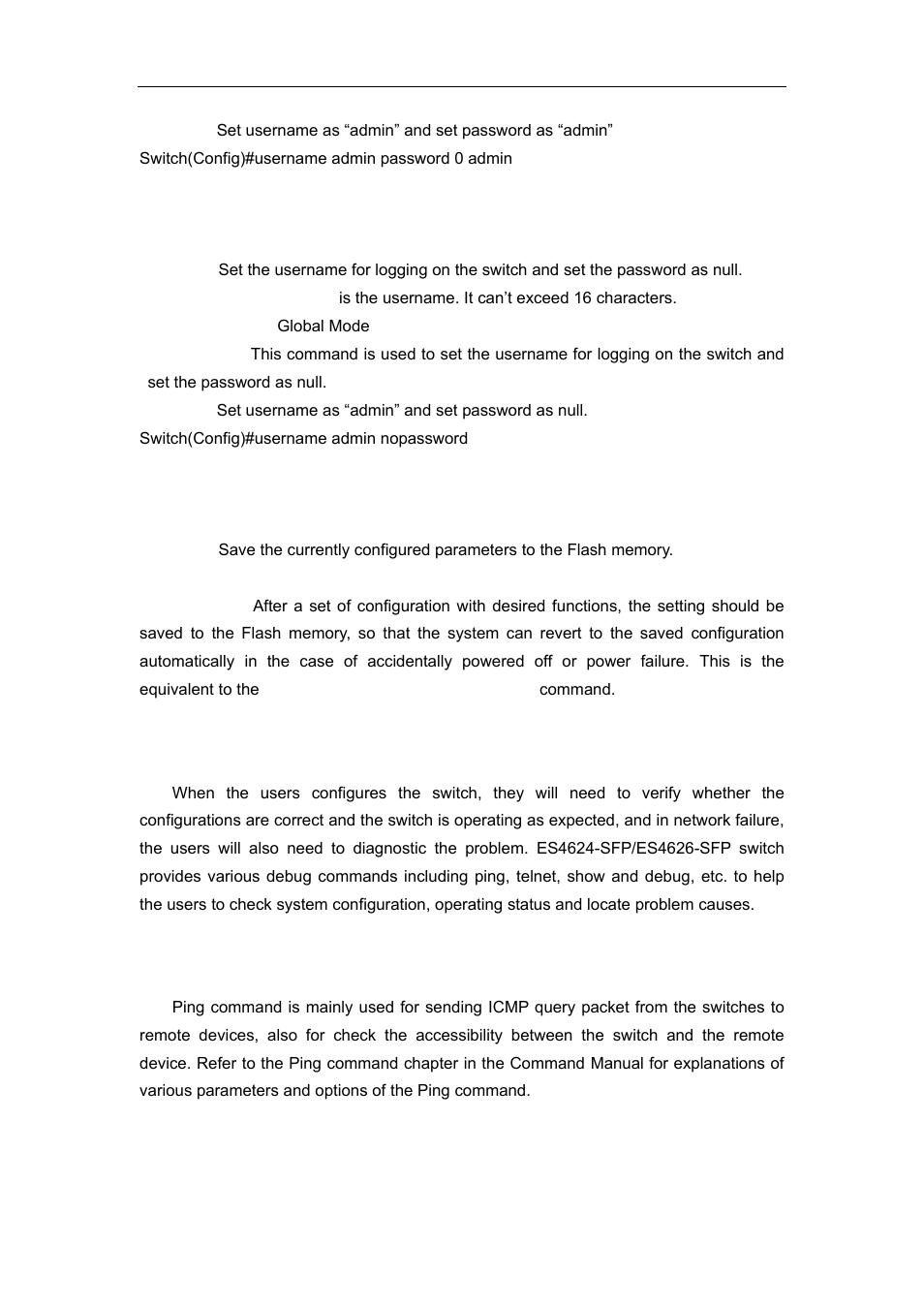 32 username nopassword, 33 write, 2 monitor and debug command | 1 ping, 2 ping6, Onitor and, Ebug, Ommand | Accton Technology ES4626 User Manual | Page 48 / 853